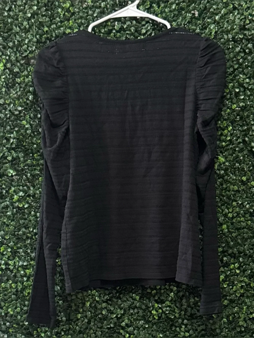 LOFT Jacquard Tie Keyhole Ruched Sleeve Top